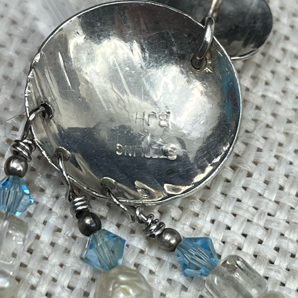 90's Handmade Sterling Silver Double Shell Earrings with Turquoise - Picture 10 of 16